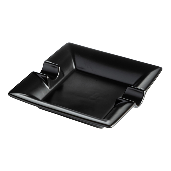 Пепелник за 2 пури керамичен черен квадратен