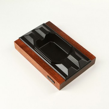 Пепелник за 2 пури черен с  дървена поставка