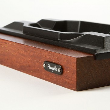 Пепелник за 2 пури черен с  дървена поставка