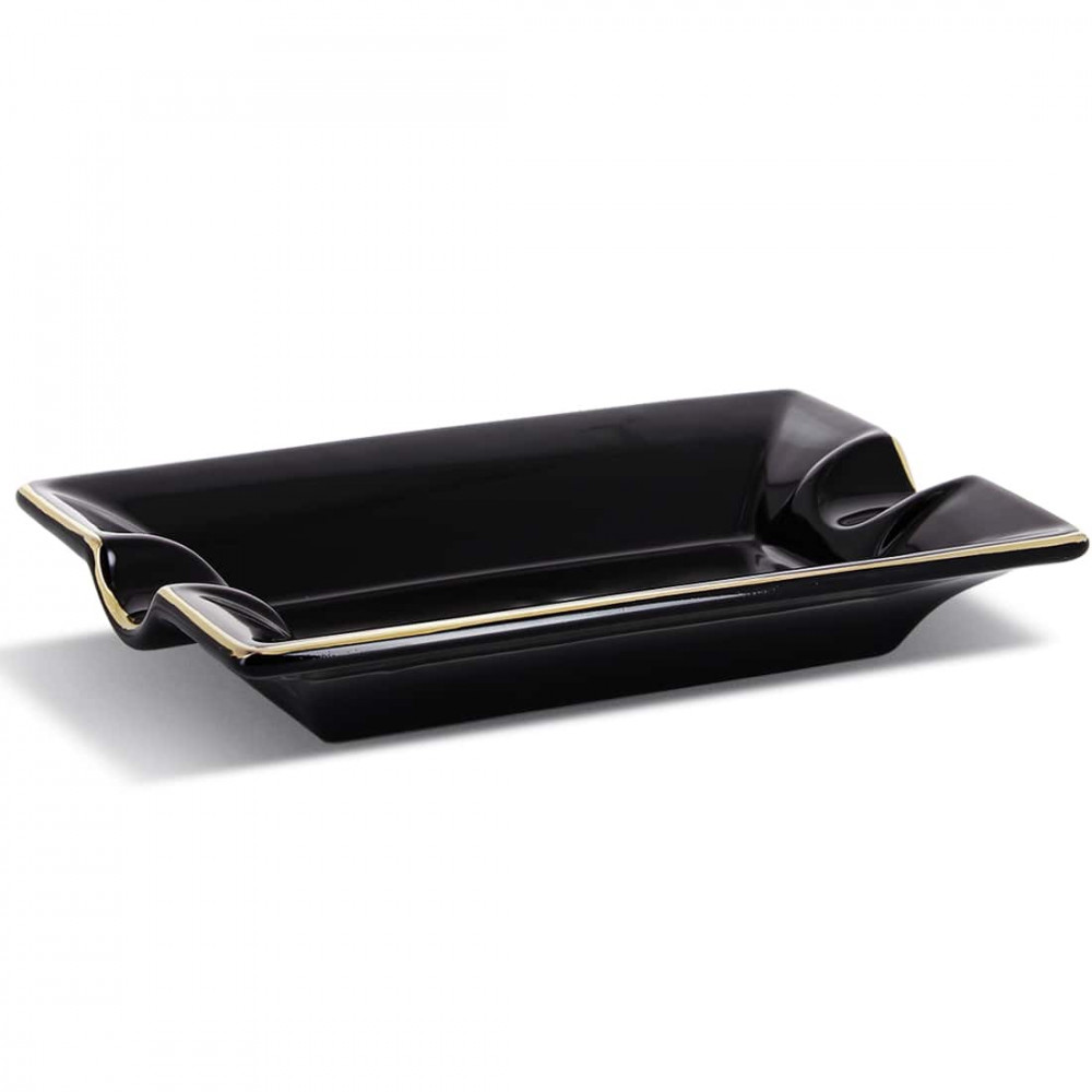 Пепелник за 2 пури черен керамичен със златни кантове Angelo 