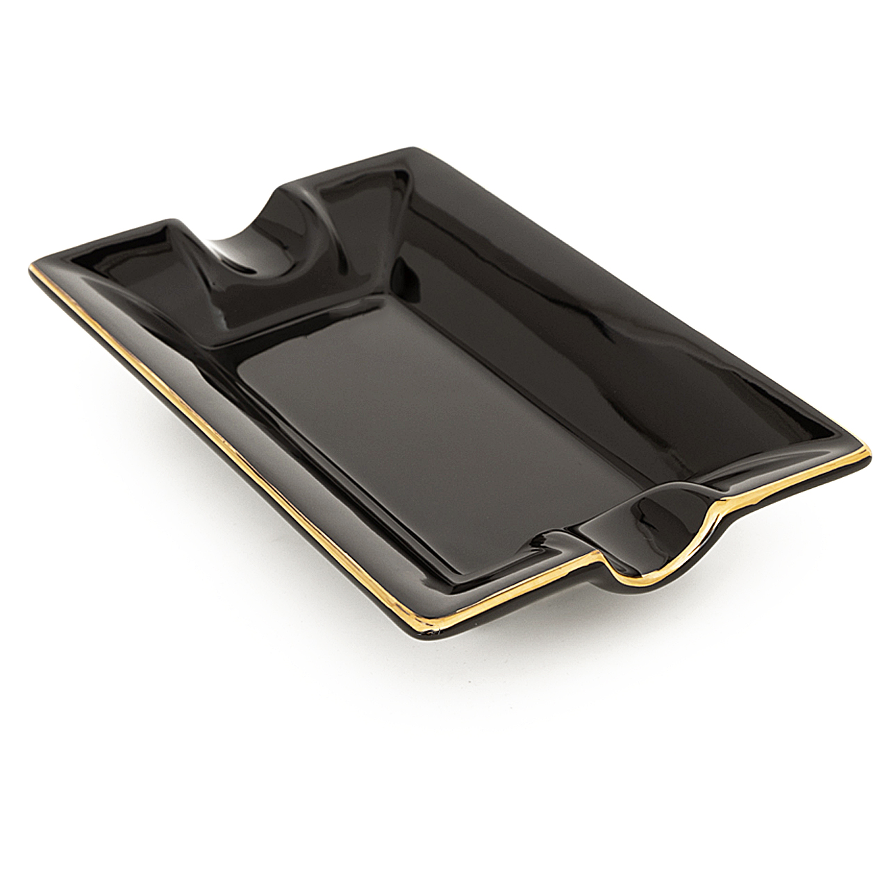 Пепелник за 2 пури черен керамичен със златни кантове Angelo 